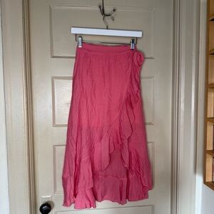 HALARA Pink Ruffle Wrap Skirt
